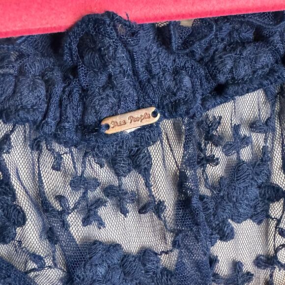 Free People Jubilee Blue Sheer Lace Embroidered Floral Boho Blouse XS - Picture 2 of 13